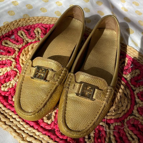 Tory Burch Shoes - Tory Burch Gold Kendrick Driving Loafers Size 8